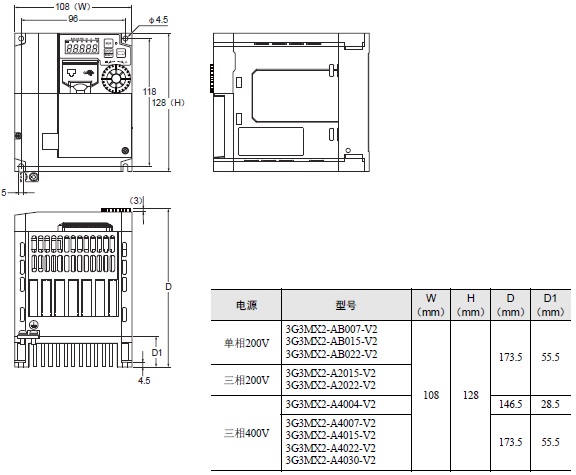 3G3MX2-V2 外形尺寸 3 